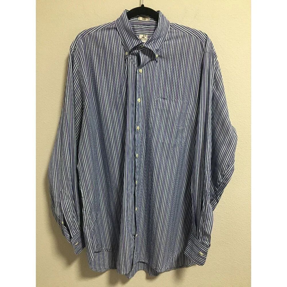 Peter Millar Button Down Shirt Long Sleeve Blue Purple Stripe Cotton Size Large